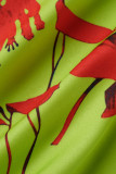 Зеленая сексуальная повязка с принтом в стиле пэчворк с V-образным вырезом и длинным рукавом из двух частей