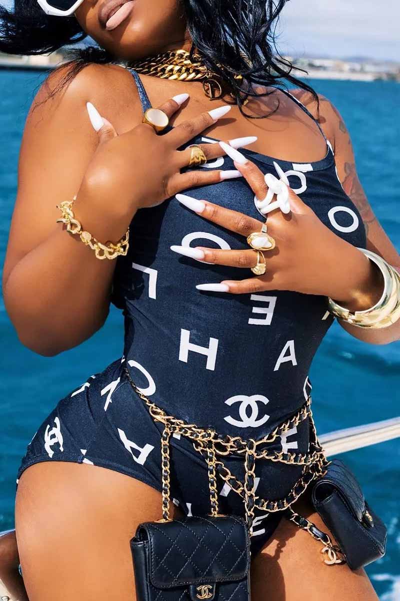 

Blue Fashion Sexy Letter Patchwork Swimwears