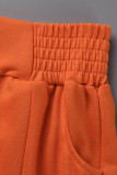 Orange Mode Casual Solid Basic Vanliga byxor med hög midja