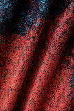 Roter, eleganter Patchwork-Druck mit Gürtel, O-Ausschnitt, A-Linien-Kleider
