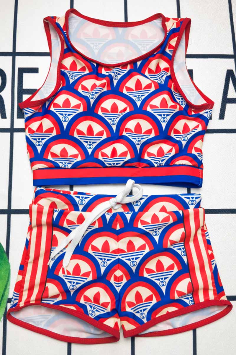 

Red Blue Fashion Sexy Print Patchwork Swimwears