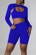 Blue Sportswear Solid Patchwork O Neck Long Sleeve Three Pieces