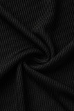 Черный модный повседневный сплошной выдолбленный пэчворк с поясом с круглым вырезом плюс размер из двух частей