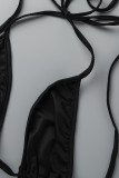 Bandage solide sexy noir évidé robe de plage licou dos nu patchwork