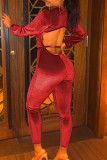 Красный сексуальный сплошной бандаж в стиле пэчворк с V-образным вырезом узкие комбинезоны