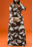 ブラックレッドカジュアルプリントパッチワークVネックストレートプラスサイズのドレス