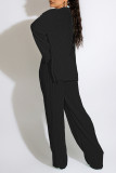 Black Sexy Solid Patchwork Fold Long Sleeve Three Pieces