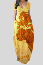Gula Casual Print Patchwork V-hals raka klänningar