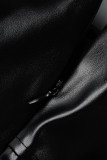 ブラックファッションカジュアルソリッドホローアウトパッチワークベルトOネックプラスサイズXNUMXピース