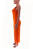 Tangerine Sexy Solid Tassel Patchwork O Neck One Step Skirt Dresses