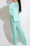 Cyan Sexy Solid Patchwork Fold Long Sleeve Three Pieces