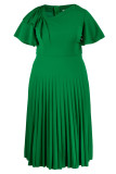 Robes de grande taille plissées à col Oblique, mode décontractée, couleur unie, Patchwork, vert