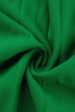Зеленые модные повседневные однотонные лоскутные плиссированные платья больших размеров с косым воротником
