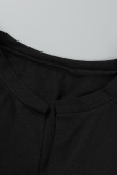 Tops de cuello en V ahuecados con estampado casual de moda negro