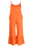 Orange Fashion Casual Solid Patchwork Backless Spaghetti Strap Plus Size Jumpsuits