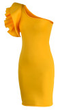 黄色のファッションセクシーなソリッドパッチワーク背中の開いた斜めの襟のイブニングドレス