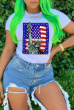 T-shirts à col rond en patchwork de drapeau américain à imprimé de mode blanc