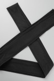 Col Oblique Dos Nu Solide Mode Décontracté Noir Plus La Taille Deux Pièces