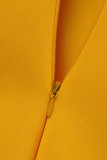 Robe de soirée à col oblique dos nu en patchwork solide sexy jaune