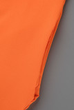 Orangefarbene, modische, lässige, solide Patchwork-Jumpsuits mit rückenfreiem Spaghettiträger in Übergröße