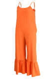 Orangefarbene, modische, lässige, solide Patchwork-Jumpsuits mit rückenfreiem Spaghettiträger in Übergröße