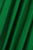 Vestidos de talla grande plisados ​​con cuello oblicuo de retazos sólidos informales de moda verde