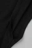 Tops de decote em V com estampa casual moda preta