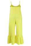 黄色のファッションカジュアルソリッドパッチワーク背中の開いたスパゲッティストラッププラスサイズのジャンプスーツ