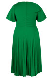 Зеленые модные повседневные однотонные лоскутные плиссированные платья больших размеров с косым воротником