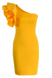 Abito da sera con colletto obliquo senza schienale con patchwork solido sexy giallo di moda