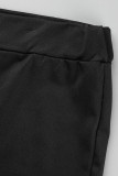 Colletto obliquo senza schienale solido casual alla moda nera Plus Size due pezzi