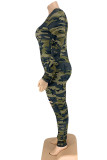 Camouflage Mode Casual Camouflage Print Ripped Zipper Collar Skinny Jumpsuits