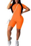 Oranje Mode Sexy Effen Tweedelige Pakken Potlood Korte Mouw Twee Stukken
