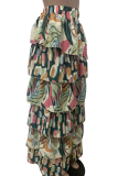 Multicolor Casual Print Volant Straight High Waist Type A Full Print Bottoms