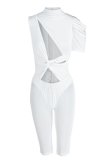 Witte sexy effen patchwork halflange coltrui skinny jumpsuits