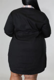 Robe chemise à col rabattu à imprimé patchwork à la mode décontractée noire