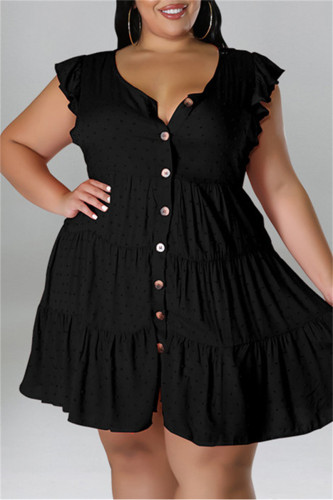 Robe sans manches à col en V et patchwork uni à la mode noire