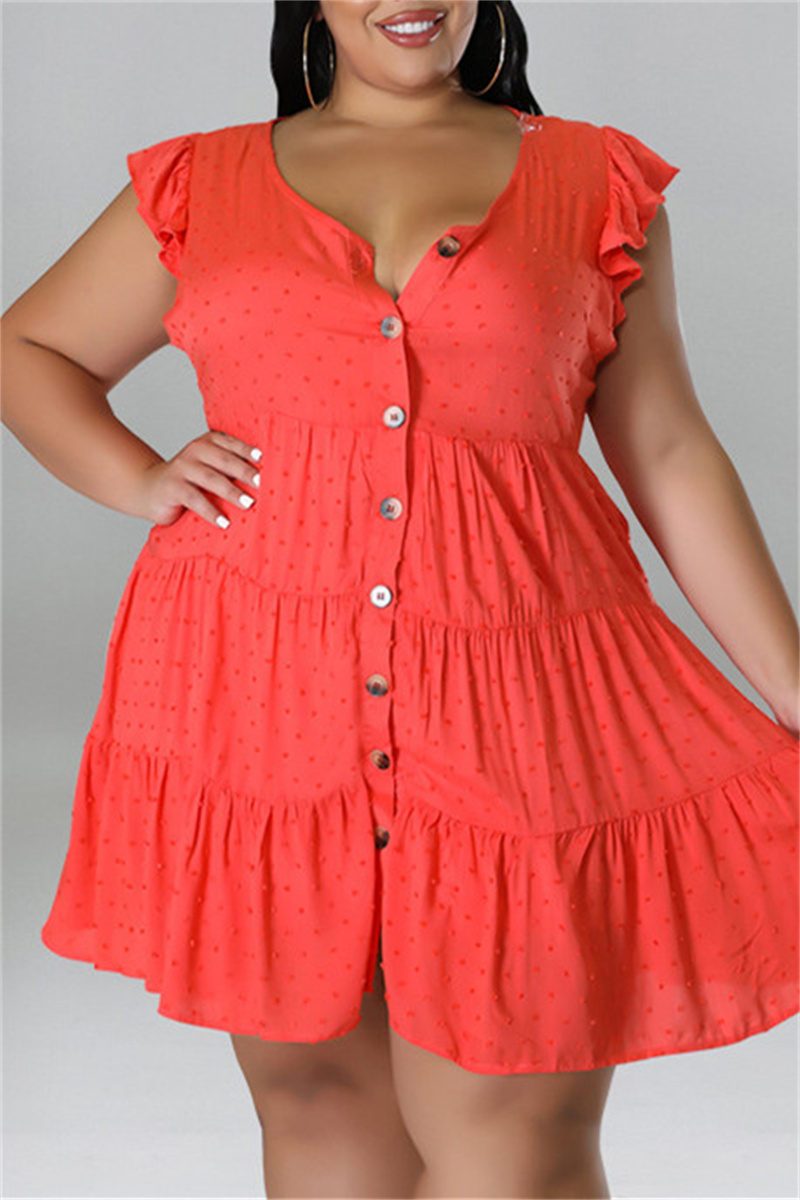 

Red Fashion Casual Plus Size Solid Patchwork V Neck Sleeveless Dress