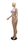 Розовый модный сексуальный однотонный лоскутный прозрачный купальник из трех предметов (без набивки)