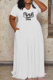 Белое модное повседневное платье больших размеров с буквенным принтом в стиле пэчворк с v-образным вырезом и коротким рукавом