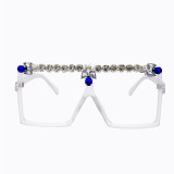 Белые модные повседневные лоскутные солнцезащитные очки со стразами