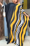 Robe longue à col en V et patchwork imprimé décontracté noir jaune Robes de grande taille