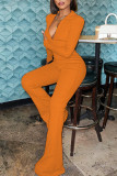 Orange Casual Solid Patchwork Jumpsuits med blixtlåskrage