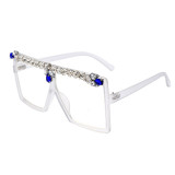 Белые модные повседневные лоскутные солнцезащитные очки со стразами