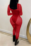 Black Fashion Sexy Striped Patchwork See-through Half A Turtleneck Skinny Jumpsuits