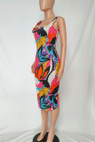 Multicolore Fashion Casual Print Basic U Neck Vest Dress Robes