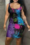 Multicolor Fashion Sexy Print Basic U-Ausschnitt Weste Kleid
