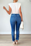 Deep Blue Mode Casual Solid Patchwork Skinny Jeans med hög midja