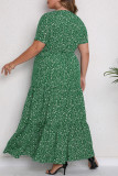 Robe mode décontractée grande taille imprimé patchwork col rond manches courtes vert