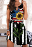 Red Yellow Fashion Casual Flag Star Print Hollowed Out O Neck Sleeveless Tank Mini Dress